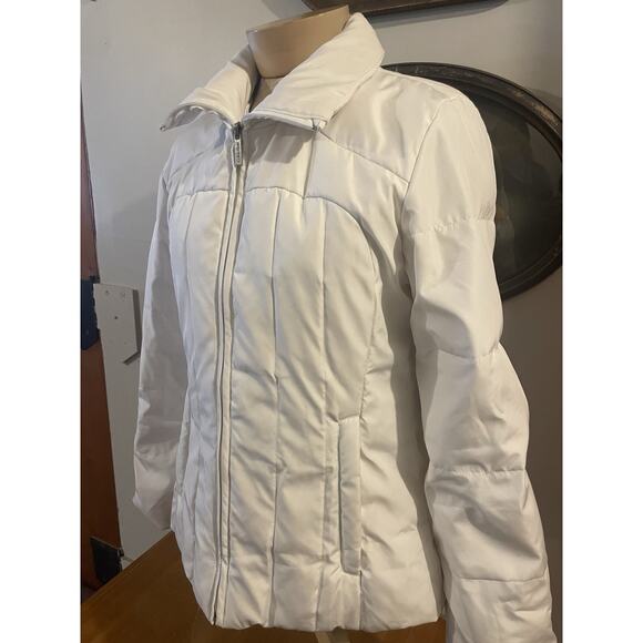 Calvin Klein S Duck Down Puffer White Jacket Full Zip Pockets Faux Fur Lining - Picture 1 of 7